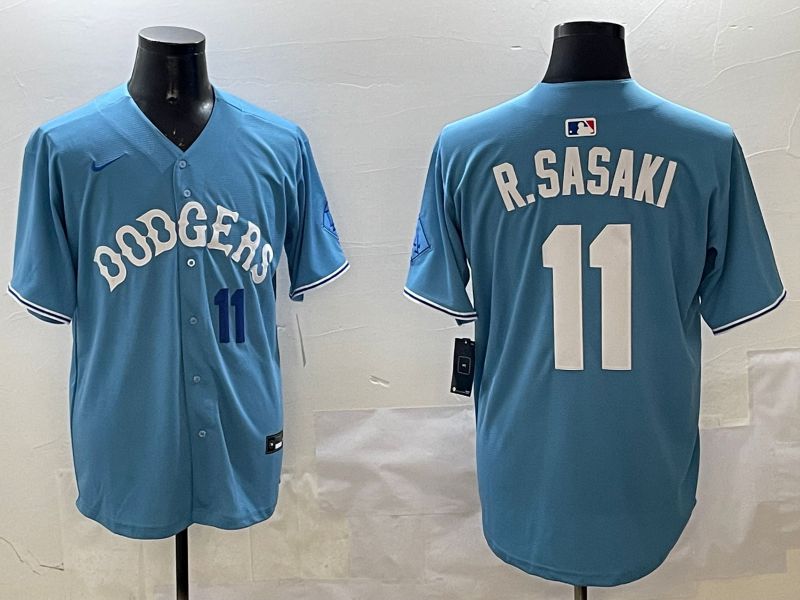 Men Los Angeles Dodgers #11 R.Sasaki Light Blue Joint Name 2025 Nike MLB Jersey style 9->los angeles dodgers->MLB Jersey